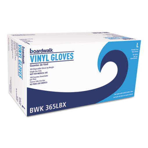 Picture of general purpose vinyl gloves, powder/latex-free, 2.6 mil, large, clear, 100/box