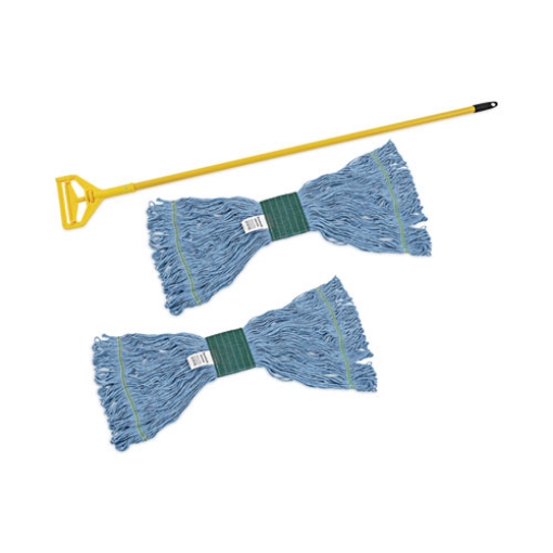 Picture of Looped End Mop Kit, Medium Blue Cotton/rayon/synthetic Head, 60" Yellow Metal/polypropylene Handle