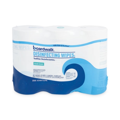 Picture of Disinfecting Wipes, 7 x 8, Fresh Scent, 75/Canister, 3 Canisters/Pack