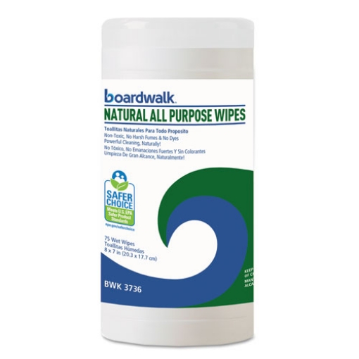 Picture of Natural All Purpose Wipes, 7 x 8, Unscented, White, 75/Canister