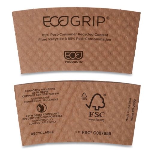 Picture of Ecogrip Hot Cup Sleeves - Renewable And Compostable, Fits 12, 16, 20, 24 Oz Cups, Kraft, 1,300/carton