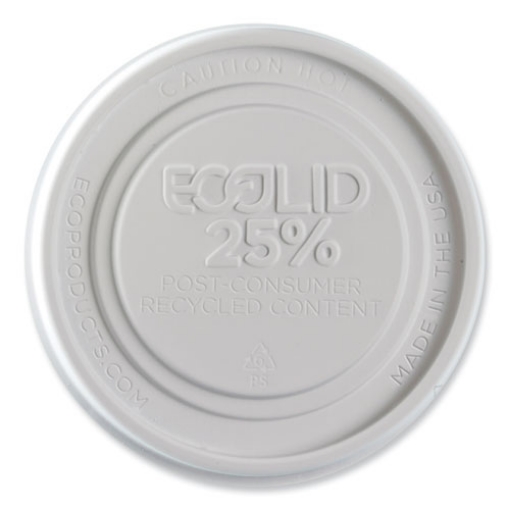 Picture of evolution world ecolid 25% recycled food container lid, fits 12 to 32 oz containers, white, plastic, 500/carton