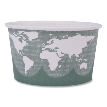 Picture of World Art Renewable and Compostable Food Container, 12 oz, 4.05 Diameter x 2.5 h, Green, Paper, 25/Pack, 20 Packs/Carton