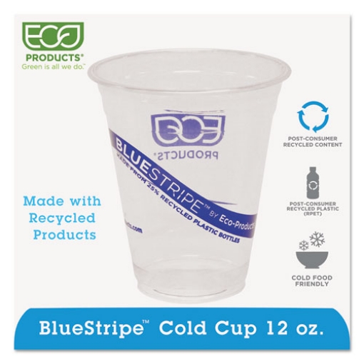 Picture of Bluestripe 25% Recycled Content Cold Cups, 12 Oz, Clear/blue, 50/pack, 20 Packs/carton