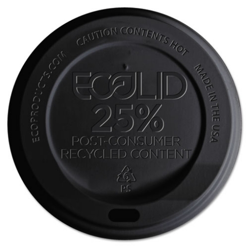 Picture of Ecolid 25% Recycled Content Hot Cup Lid, Black, Fits 10 Oz To 20 Oz Cups, 100/pack, 10 Packs/carton