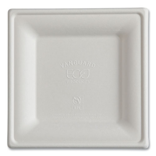 Picture of Vanguard Renewable and Compostable Sugarcane Plates, 6 x 6, White, 500/Carton