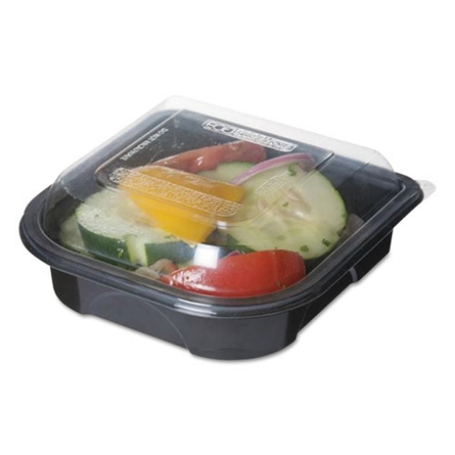 Picture of 100% Recycled Content 6" Premium Take Out Containers, 12.5 oz, Black Base/Clear Lid, Plastic, 50/Pack, 3 Packs/Carton