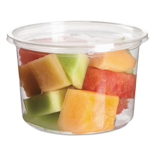 Picture of Renewable and Compostable Round Deli Containers, 16 oz, 4.63 Diameter x 3.06 h, Clear, Plastic. 50/Pack, 10 Packs/Carton