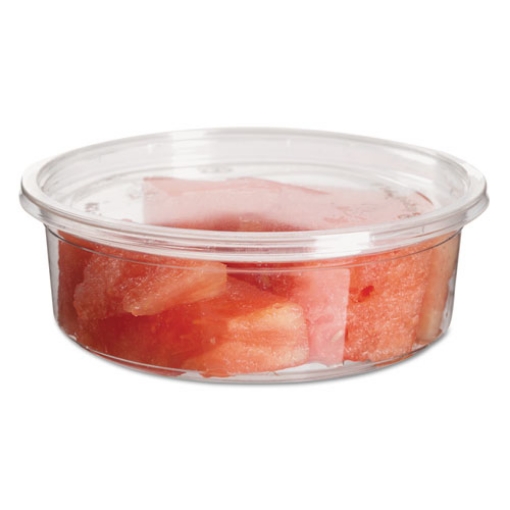 Picture of Renewable and Compostable Round Deli Containers, 8 oz, Clear, Plastic, 50/Pack, 10 Packs/Carton