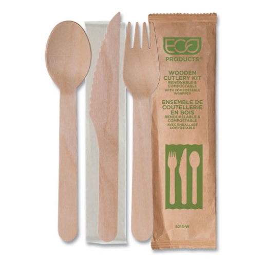 Picture of Wood Cutlery, Fork/Knife/Spoon/Napkin, Natural, 500/Carton