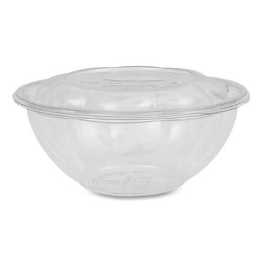 Picture of Renewable and Compostable Salad Bowls with Lids, 24 oz, Clear, Plastic, 50/Pack, 3 Packs/Carton