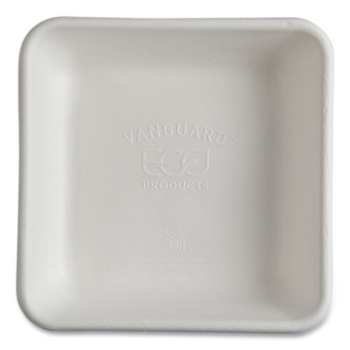 Picture of Vanguard Worldview Renewable and Compostable Sugarcane Take-Out Containers, 36 oz, 8 x 8 x 2, White, Sugarcane, 200/Carton