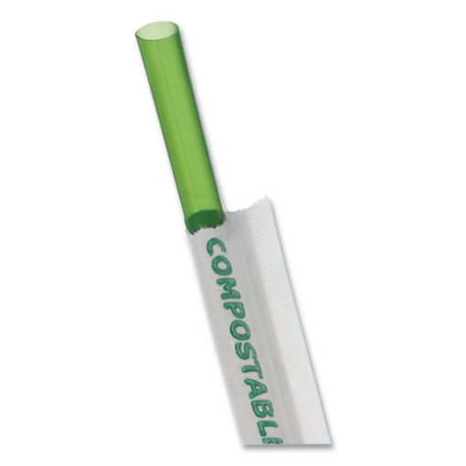 Picture of Wrapped Straw, 7.75", Green, Plastic, 9,600/Carton