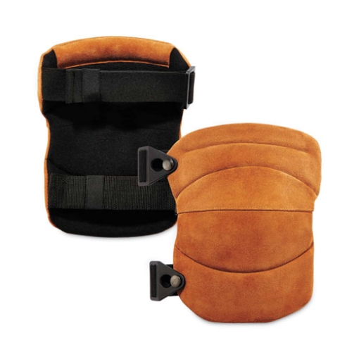 Picture of ProFlex 230LTR Leather Knee Pads, Wide Soft Cap, Buckle Closure, One Size Fits Most, Brown, Pair, Ships in 1-3 Business Days