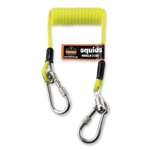 Picture of Squids 3130S Coiled Cable Lanyard with Carabiners, 2 lb Max Working Capacity, 6.5" to 48", Lime, Ships in 1-3 Business Days