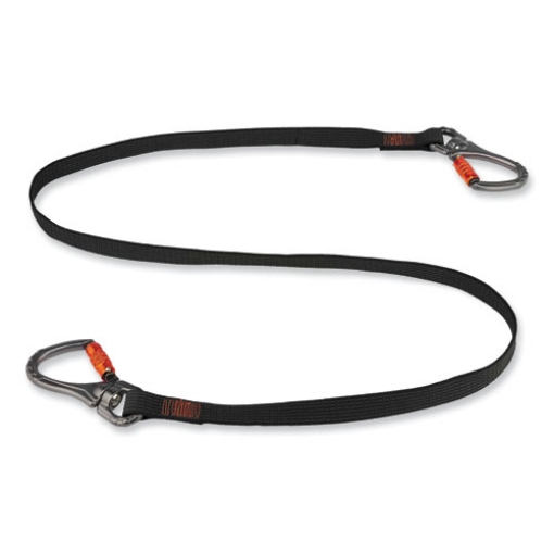 Picture of Squids 3139 Tool Lanyard w/2 Locking Swivel Carabiners, 40lb Max Work Capacity, 76", Black/Orange, Ships in 1-3 Business Days