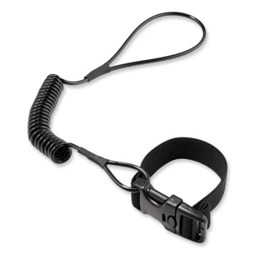 Picture of Squids 3157 Coiled Lanyard with Buckle, 2 lb Max Working Capacity, 12" to 48" Long, Black, Ships in 1-3 Business Days