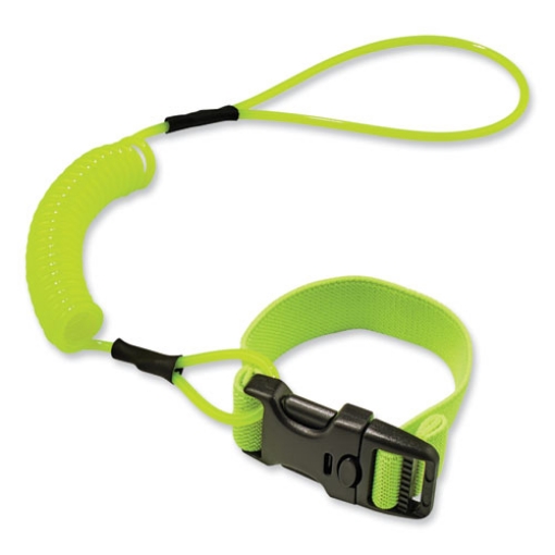 Picture of Squids 3157 Coiled Lanyard with Buckle, 2 lb Max Working Capacity, 12" to 48" Long, Lime, Ships in 1-3 Business Days