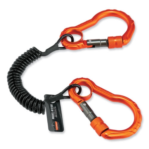 Picture of Squids 3166 Coiled Tool Lanyard with Two Carabiners, 2 lb Max Working Capacity, 12" Long, Black, Ships in 1-3 Business Days