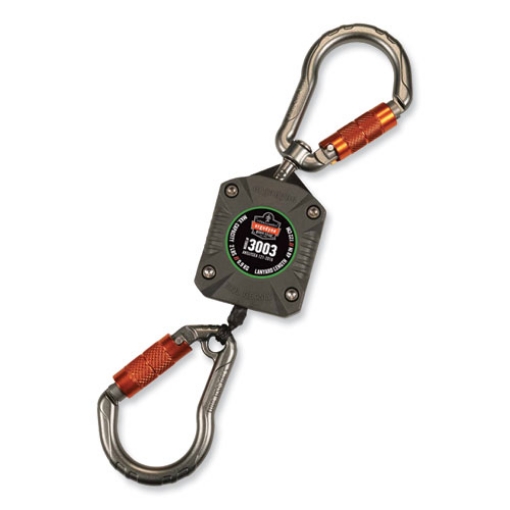 Picture of Squids 3003 Retractable Lanyard with Two Carabiners, 2 lb Max Working Capacity, 8" to 48", Gray, Ships in 1-3 Business Days