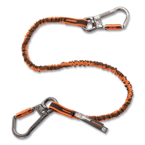 Picture of Squids 3119F(x) Tool Lanyard w/Swiveling Aluminum Carabiners, 25 lb Max Work Cap, 38" to 48",OR/GY,Ships in 1-3 Business Days