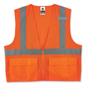 Picture of GloWear 8220Z Class 2 Standard Mesh Zipper Vest, Polyester, Small/Medium, Orange, Ships in 1-3 Business Days