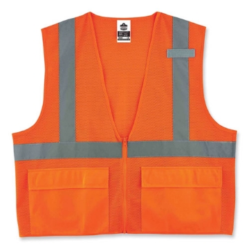 Picture of GloWear 8220Z Class 2 Standard Mesh Zipper Vest, Polyester, Large/X-Large, Orange, Ships in 1-3 Business Days