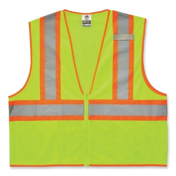 Picture of GloWear 8229Z Class 2 Economy Two-Tone Zipper Vest, Polyester, 2X-Large/3X-Large, Lime, Ships in 1-3 Business Days