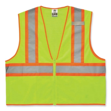 Picture of GloWear 8229Z Class 2 Economy Two-Tone Zipper Vest, Polyester, 4X-Large/5X-Large, Lime, Ships in 1-3 Business Days