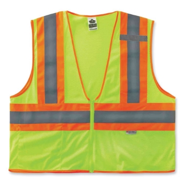 Picture of GloWear 8230Z Class 2 Two-Tone Mesh Zipper Vest, Polyester, Small/Medium, Lime, Ships in 1-3 Business Days