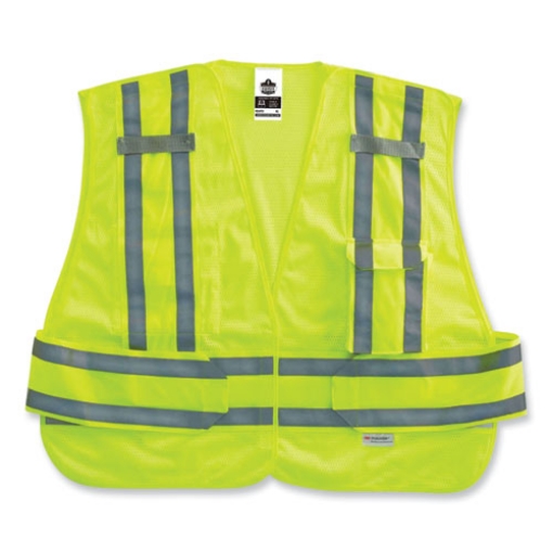 Picture of GloWear 8244PSV Class 2 Expandable Public Safety Hook and Loop Vest, Polyester, Med/Large, Lime, Ships in 1-3 Business Days