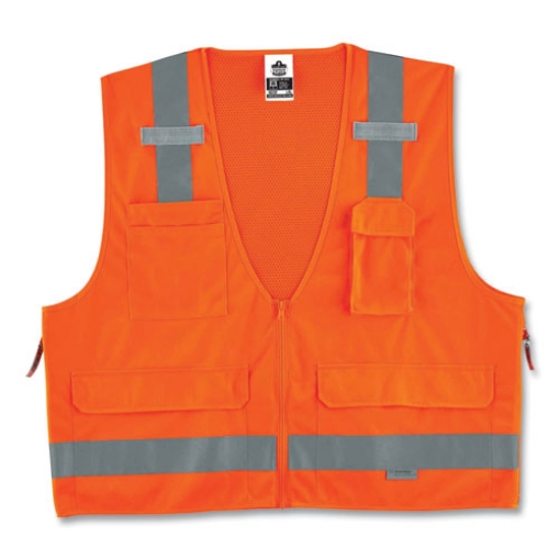 Picture of GloWear 8250Z Class 2 Surveyors Zipper Vest, Polyester, Small/Medium, Orange, Ships in 1-3 Business Days