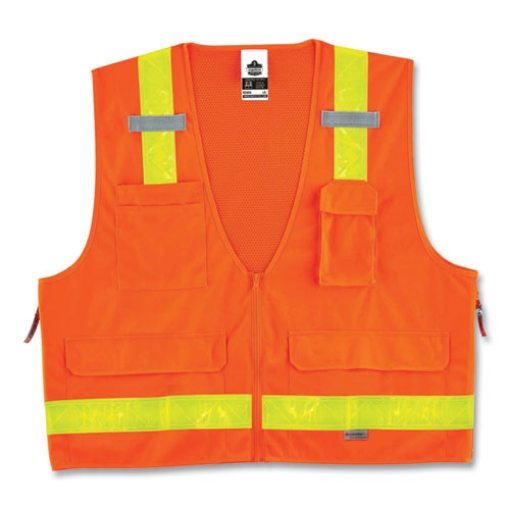 Picture of GloWear 8250ZHG Class 2 Hi-Gloss Surveyors Zipper Vest, Polyester, Small/Medium, Orange, Ships in 1-3 Business Days