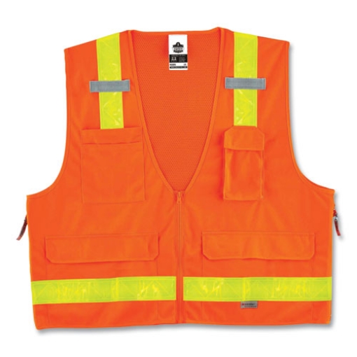 Picture of GloWear 8250ZHG Class 2 Hi-Gloss Surveyors Zipper Vest, Polyester, Large/X-Large, Orange, Ships in 1-3 Business Days