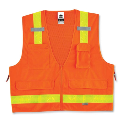 Picture of GloWear 8250ZHG Class 2 Hi-Gloss Surveyors Zipper Vest, Polyester, 2X-Large/3X-Large, Orange, Ships in 1-3 Business Days