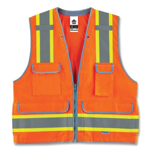 Picture of GloWear 8254HDZ Class 2 Heavy-Duty Surveyors Zipper Vest, Polyester, 2X-Large/3X-Large, Orange, Ships in 1-3 Business Days