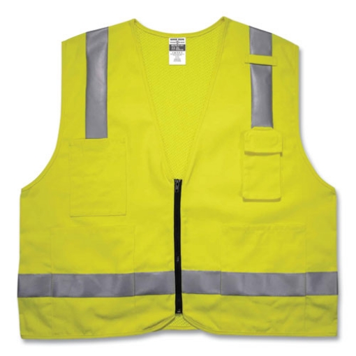 Picture of GloWear 8262FRZ Class 2 FR Surveyor Zipper Vest, Tencel/Modacrylic/Para-aramid/Kevlar, S/M, Lime, Ships in 1-3 Business Days