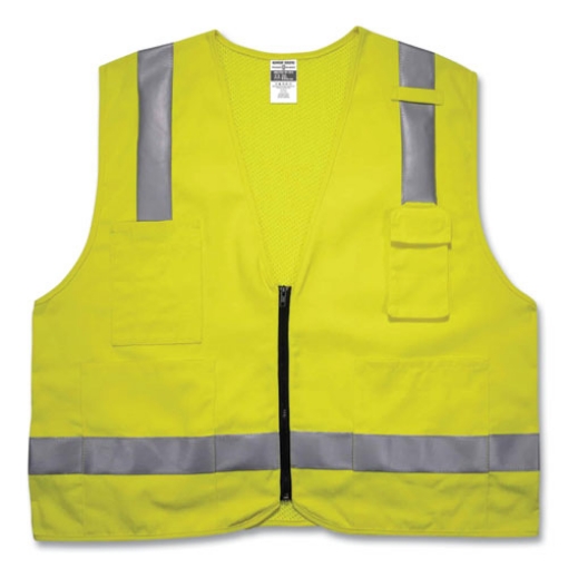 Picture of GloWear 8262FRZ Class 2 FR Surveyor Zip Vest, Tencel/Modacrylic/Para-aramid/Kevlar, 2XL/3XL, Lime, Ships in 1-3 Business Days