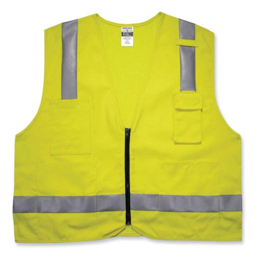 Picture of GloWear 8262FRZ Class 2 FR Surveyor Zip Vest, Tencel/Modacrylic/Para-aramid/Kevlar, 4XL/5XL, Lime, Ships in 1-3 Business Days