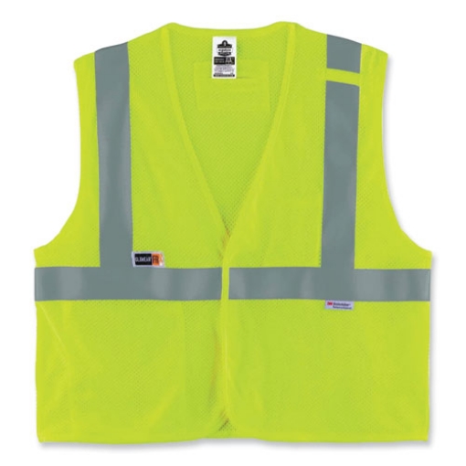 Picture of GloWear 8260FRHL Class 2 FR Safety Hook and Loop Vest, Modacrylic/Kevlar, Small/Medium, Lime, Ships in 1-3 Business Days