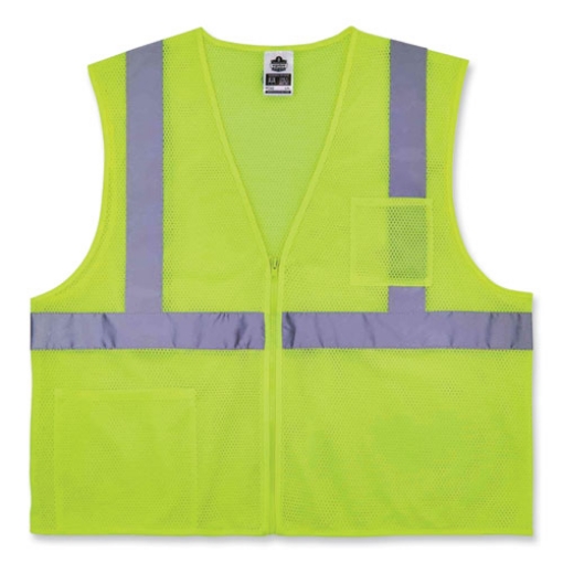 Picture of GloWear 8256Z Class 2 Self-Extinguishing Zipper Vest, Polyester, Small/Medium, Lime, Ships in 1-3 Business Days