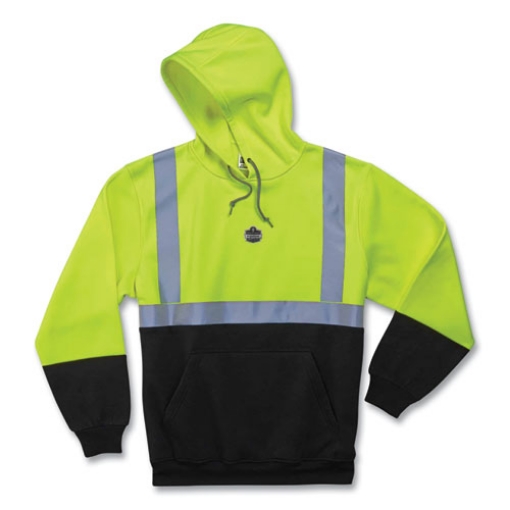 Picture of GloWear 8293 Hi-Vis Class 2 Hooded Sweatshirt Black Bottom, Polar Fleece, Small, Lime, Ships in 1-3 Business Days