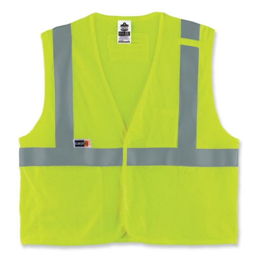 Picture of GloWear 8263FRHL Class 2 FR Safety Economy Hook and Loop Vest, Modacrylic Mesh/Cotton, S/M, Lime, Ships in 1-3 Business Days