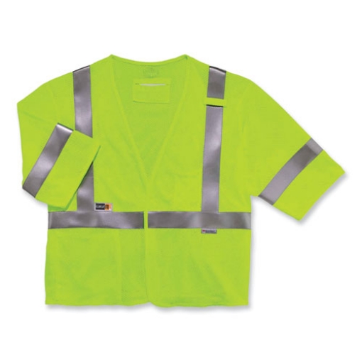 Picture of GloWear 8356FRHL Class 3 FR Hook and Loop Safety Vest with Sleeves, Modacrylic, 4XL/5XL, Lime, Ships in 1-3 Business Days