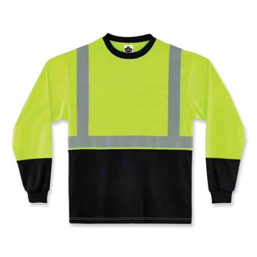 Picture of GloWear 8291BK Type R Class 2 Black Front Long Sleeve T-Shirt, Polyester, Small, Lime, Ships in 1-3 Business Days