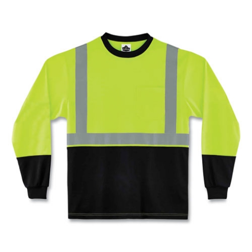 Picture of GloWear 8291BK Type R Class 2 Black Front Long Sleeve T-Shirt, Polyester, Large, Lime, Ships in 1-3 Business Days