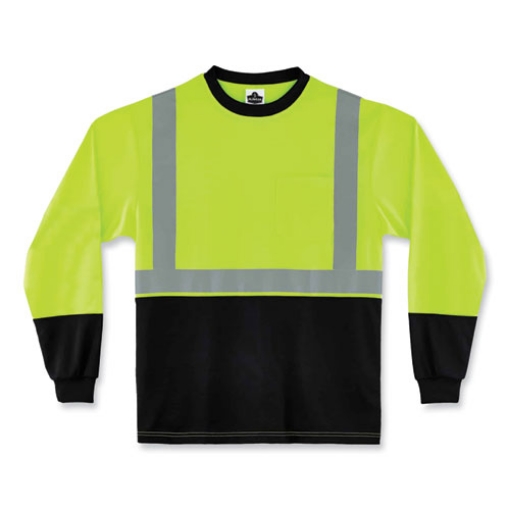 Picture of GloWear 8291BK Type R Class 2 Black Front Long Sleeve T-Shirt, Polyester, 3X-Large, Lime, Ships in 1-3 Business Days