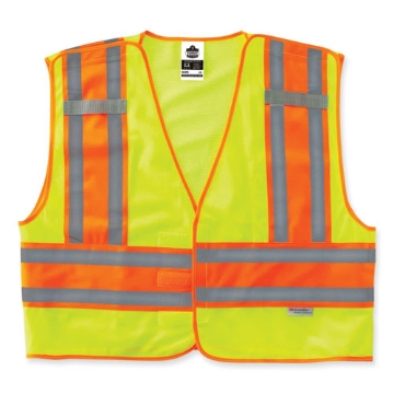Picture of GloWear 8245PSV Class 2 Public Safety Vest, Polyester, 4X-Large/5X-Large, Lime, Ships in 1-3 Business Days