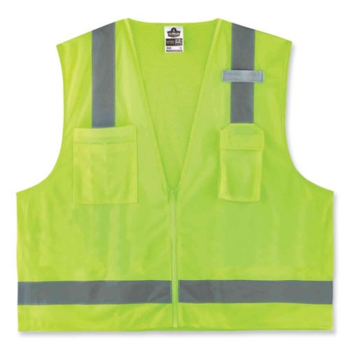 Picture of GloWear 8249Z Class 2 Economy Surveyors Zipper Vest, Polyester, Small/Medium, Lime, Ships in 1-3 Business Days