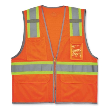 Picture of GloWear 8246Z Class 2 Two-Tone Mesh Reflective Binding Zipper Vest, Polyester, 2XL/3XL, Orange, Ships in 1-3 Business Days